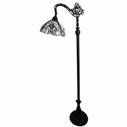 62" Brown Traditional Shaped Floor Lamp With White Stained Glass Bowl Shade