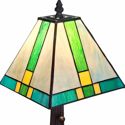 15" Dark Brown Metal Candlestick Table Lamp With Green Shade