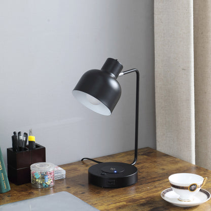 15" Black Metal Desk USB Table Lamp With Black Shade