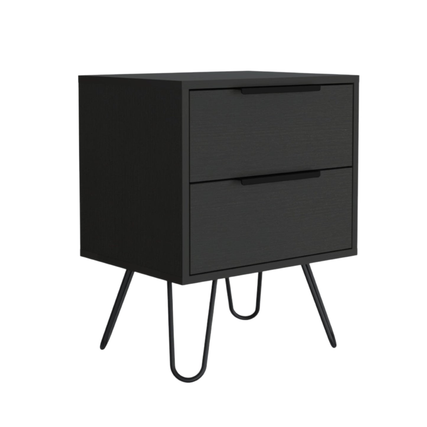 22" Black Two Drawer Faux Wood Nightstand