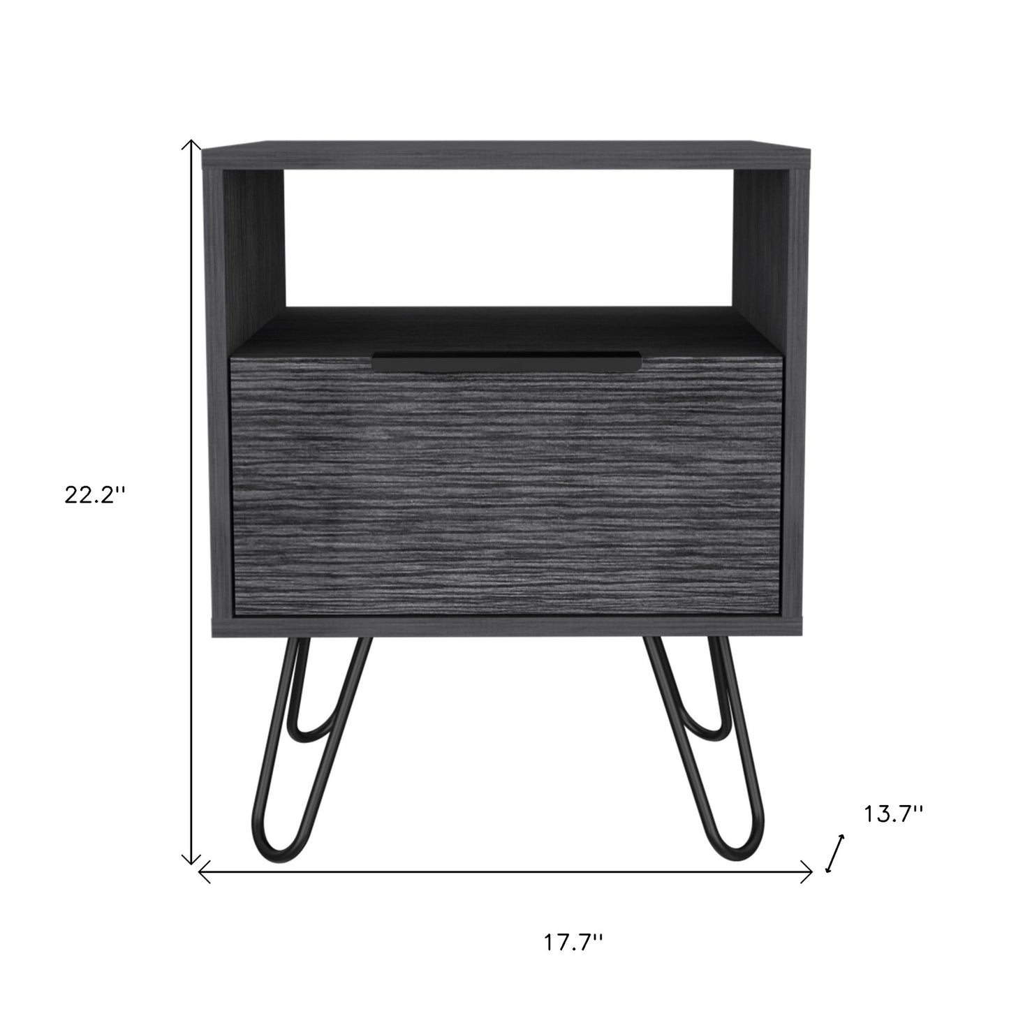 22" Gray Faux Wood Nightstand With Storage