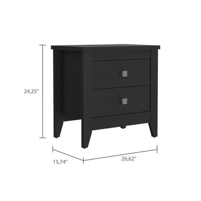 24" Black Two Drawer Faux Wood Nightstand