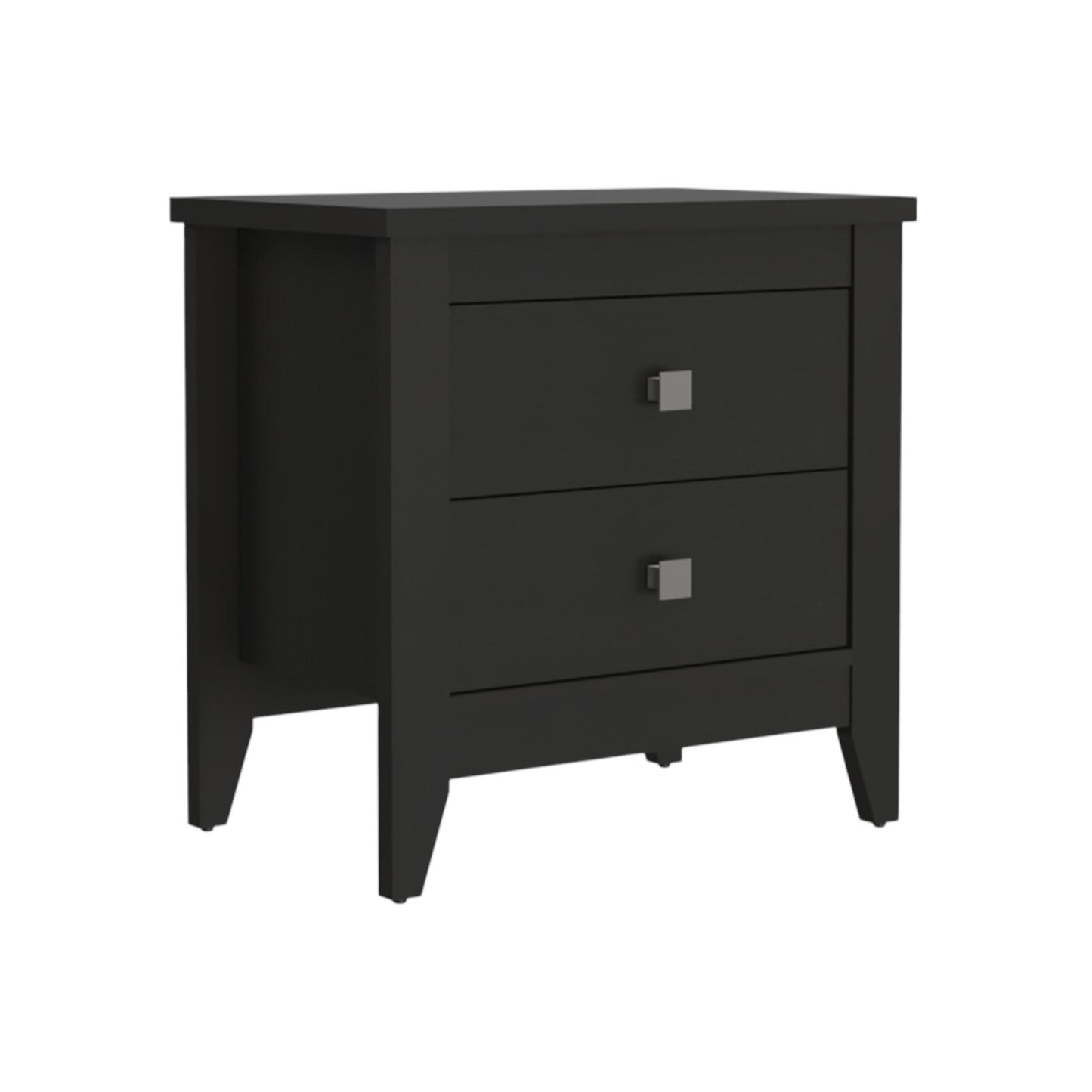 24" Black Two Drawer Faux Wood Nightstand