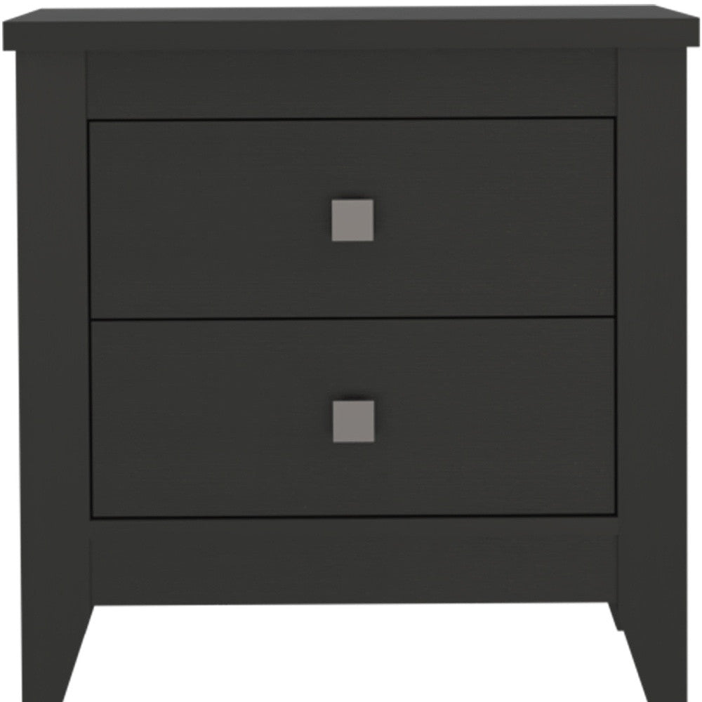 24" Black Two Drawer Faux Wood Nightstand