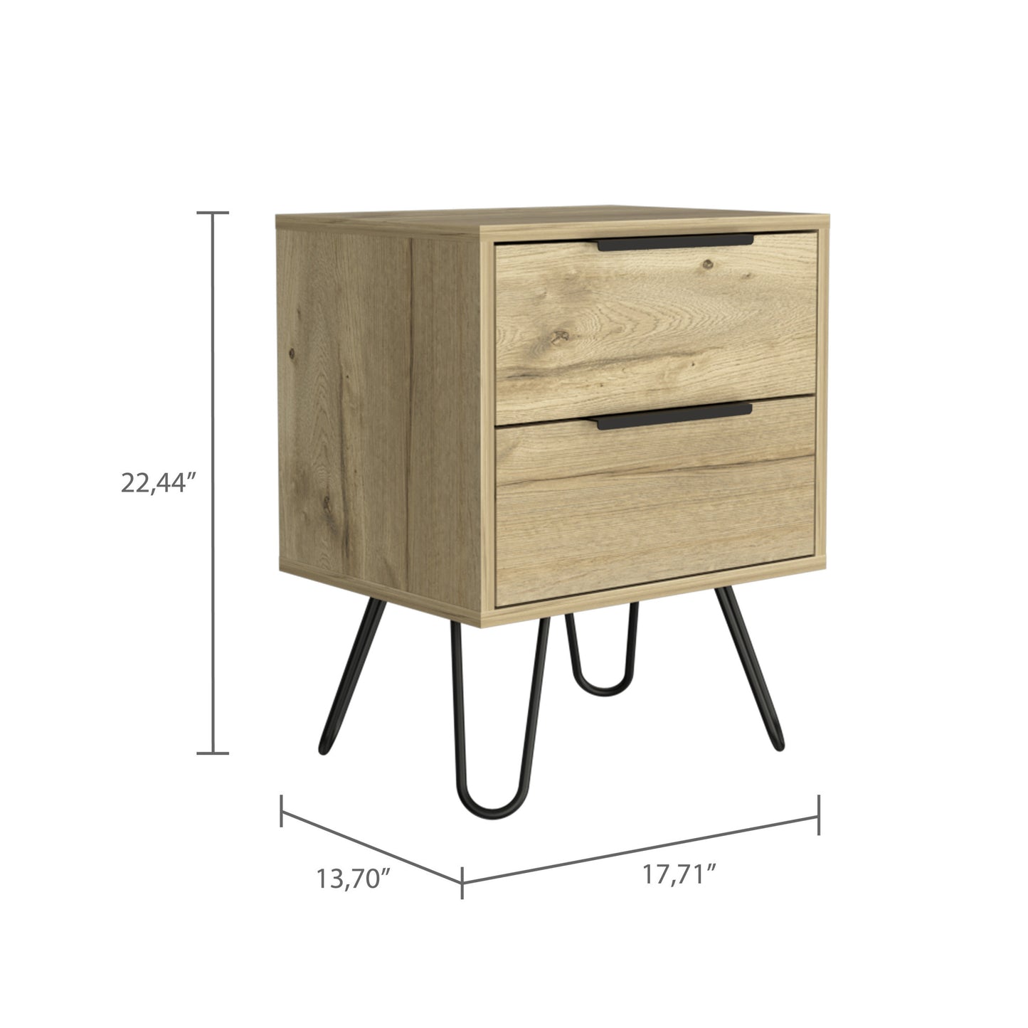 22" Oak Two Drawer Faux Wood Nightstand