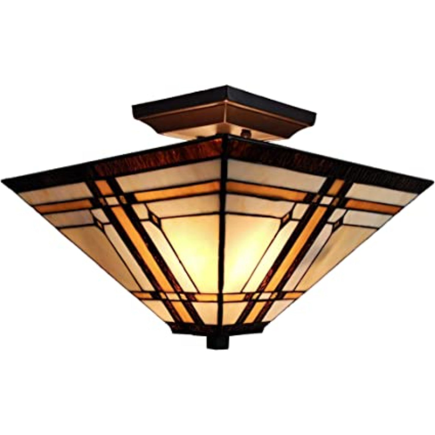 Brown and Amber Tiffany Style Mission Semi Flush Dimmable Ceiling Light