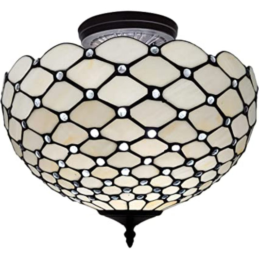 Black and White Tiffany Style Two Light Semi Flush Ceiling Lamp