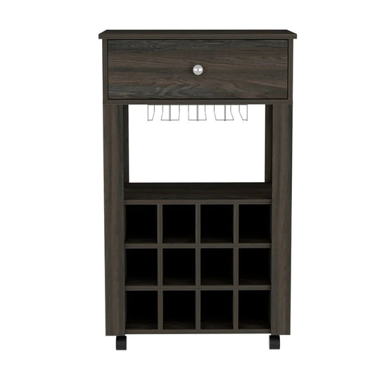 Espresso Rolling Bar Cart With Wine Storage