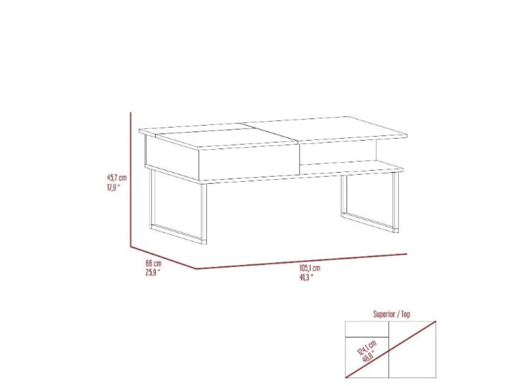 41" Gray And Onyx Metal Lift Top Coffee Table With Two Shelves