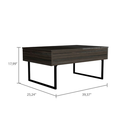 39" Espresso And Black Metal Lift Top Coffee Table With Drawer