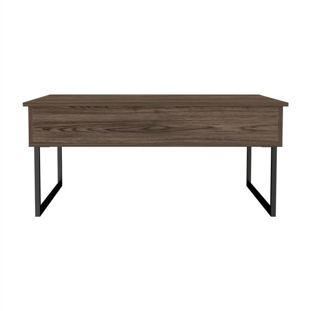 41" Dark Brown And Black Metal Lift Top Coffee Table