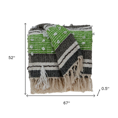 52" X 67" Beige and Black Woven Wool Throw Blanket