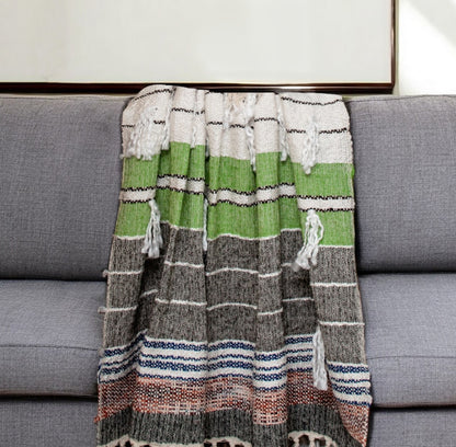 52" X 67" Beige and Black Woven Wool Throw Blanket