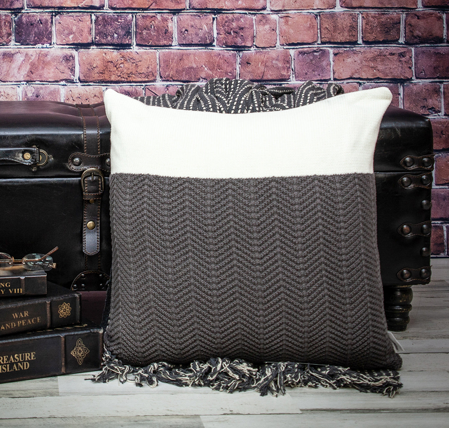 20" Gray Cotton Throw Pillow