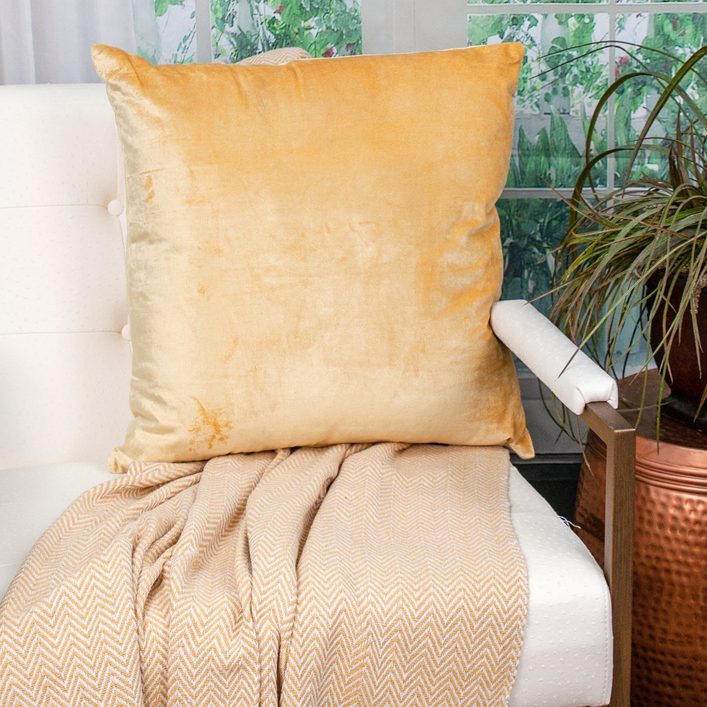 22" Yellow Cotton Blend Throw Pillow