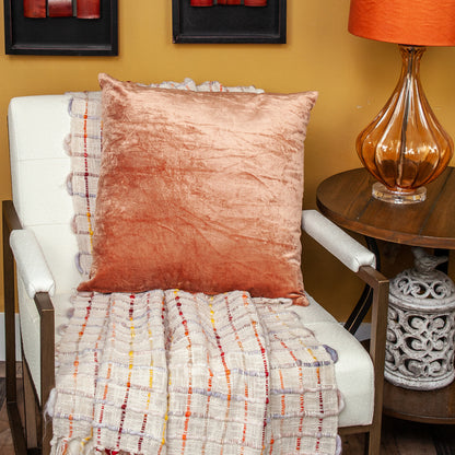 22" Orange Cotton Blend Throw Pillow