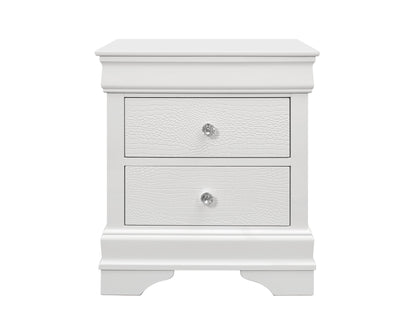 24" White Shagreen Two Drawer Solid Wood Nightstand