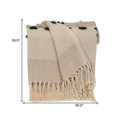 Beige Woven Cotton Abstract Throw Blanket