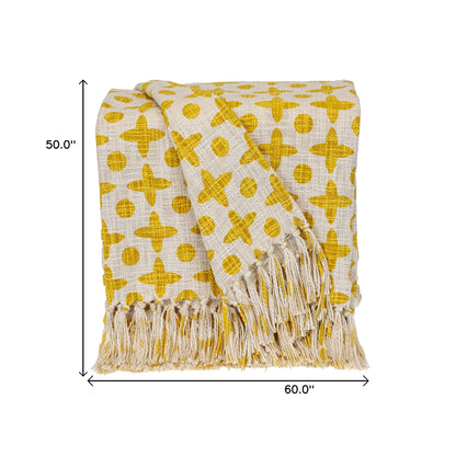 Yellow Woven Cotton Abstract Throw Blanket