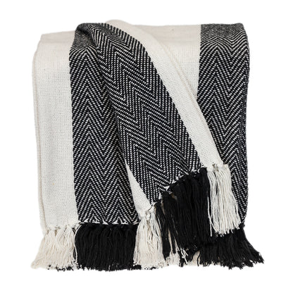 Black and White Woven Cotton Striped Throw Blanket