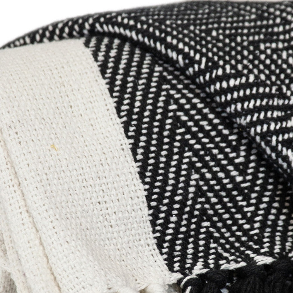 Black and White Woven Cotton Striped Throw Blanket