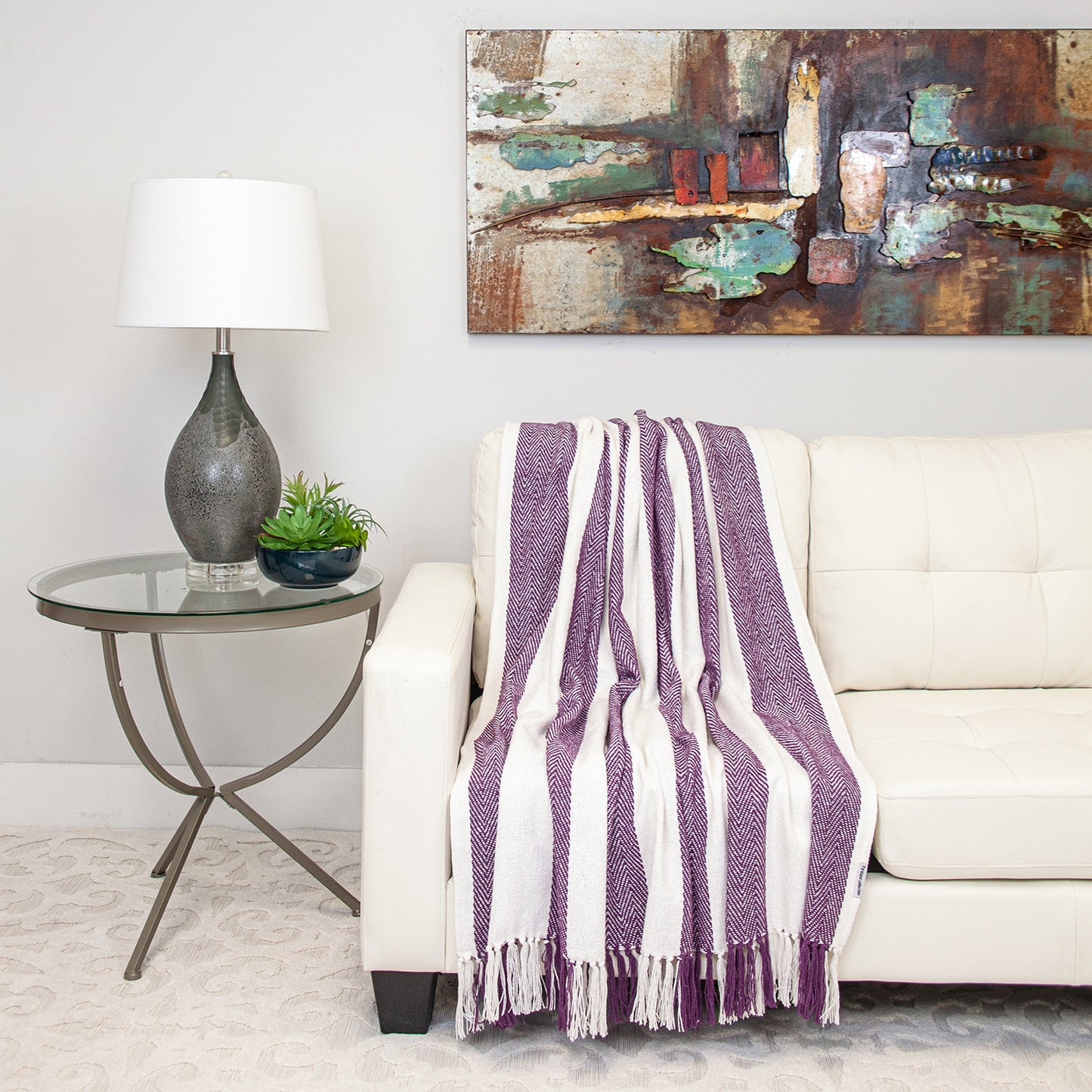 Purple Woven Cotton Throw Blanket