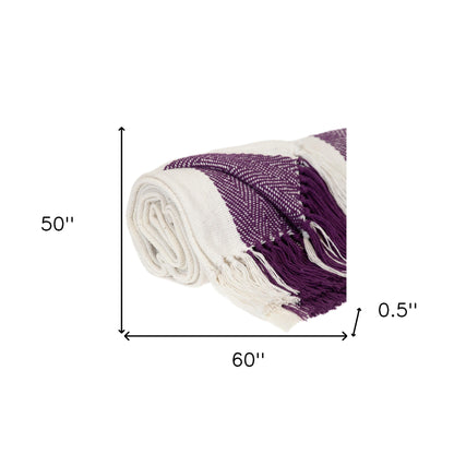 Purple Woven Cotton Throw Blanket