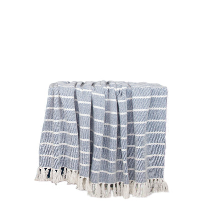 Blue Woven Cotton Striped Throw Blanket