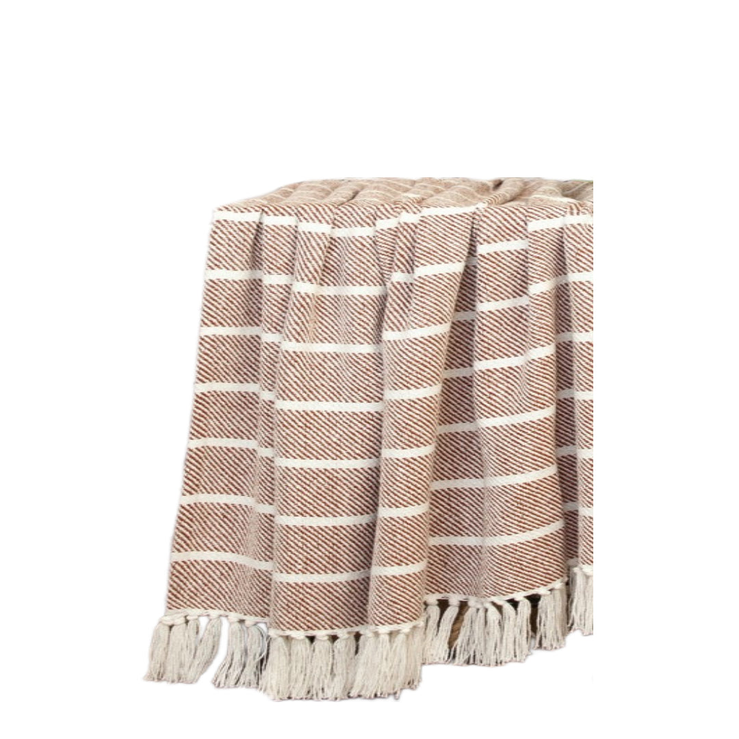 Burnt Orange Woven Cotton Striped Throw Blanket