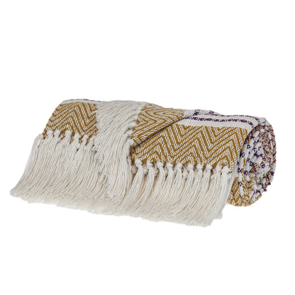 Mustard Woven Cotton Striped Throw Blanket