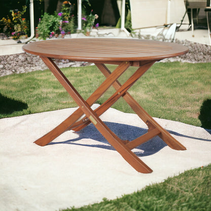 40" Brown Oval Solid Wood Folding Outdoor Side Table