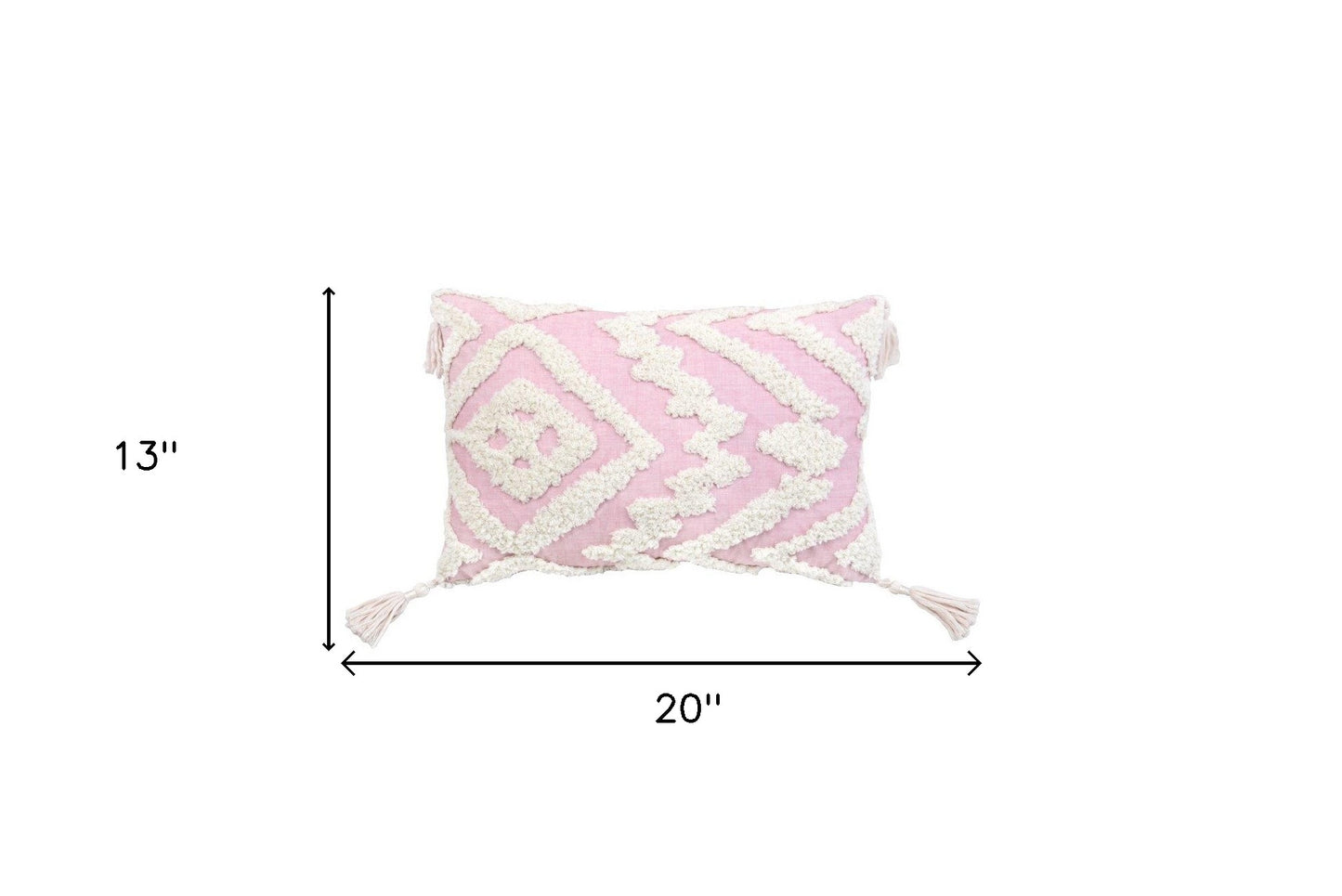 13" X 20" Pink and White Textural Abstract Throw Pillow with Tassels