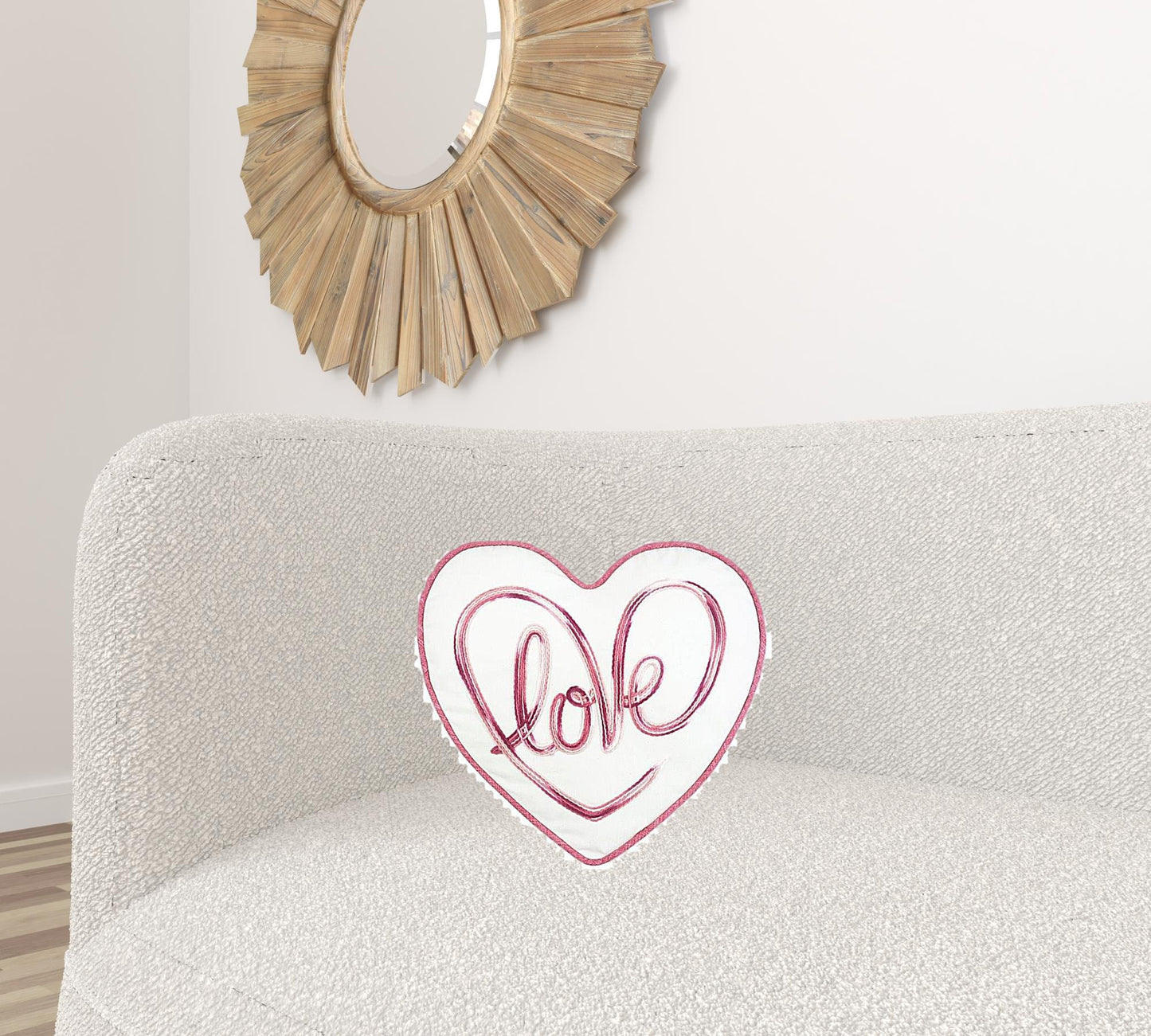 15" X 16" White And Rose Love Heart Throw Pillow With Embroidery