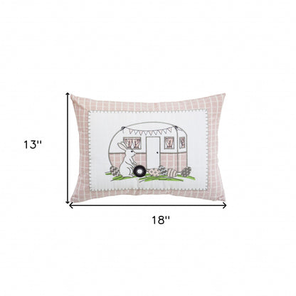 13" X 18" Light Pink Checkered Easter Eggs Bunny Camper Throw Pillow