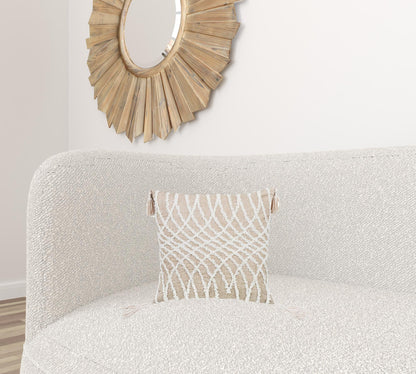 17" X 17" Taupe And White Interlocking Zippered Polyester Throw Pillow With Tassels