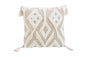 17" X 17" Beige And White Ikat Zippered Polyester Throw Pillow With Tassels