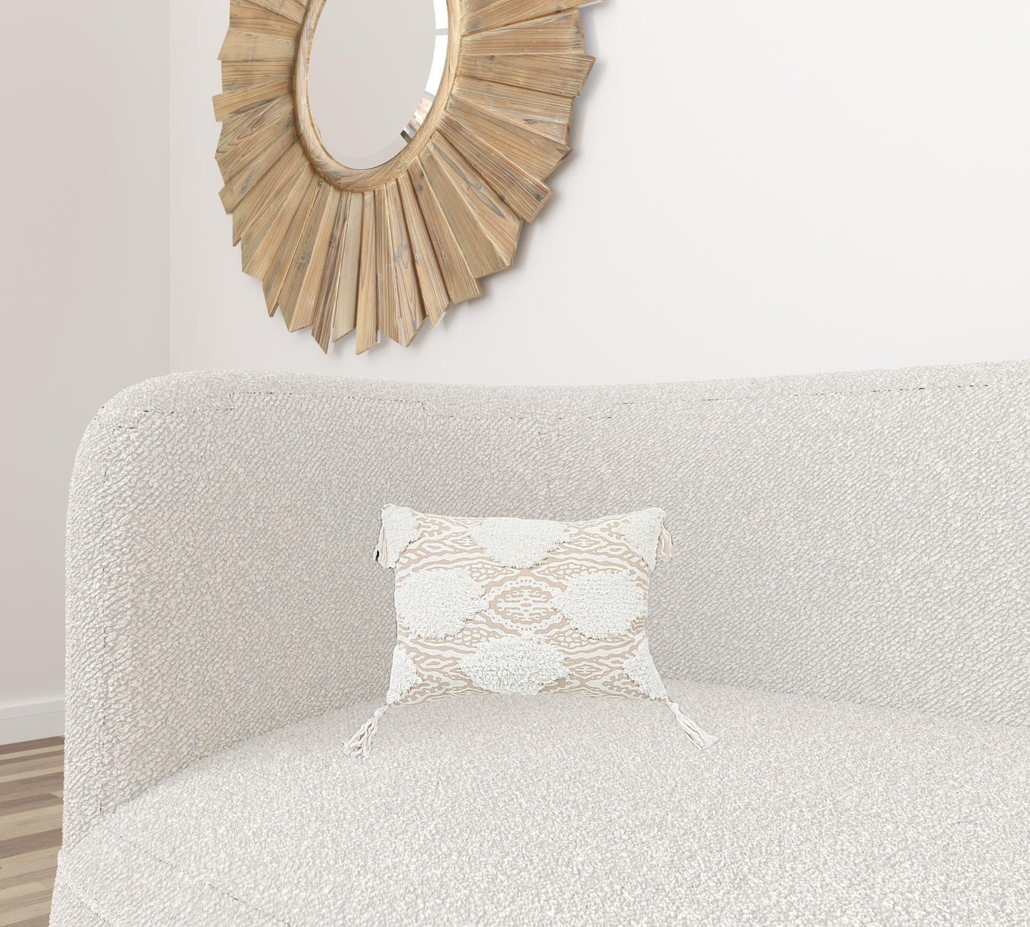 13" X 18" Beige And White Ogee Zippered Polyester And Cotton Blend Throw Pillow With Tassels