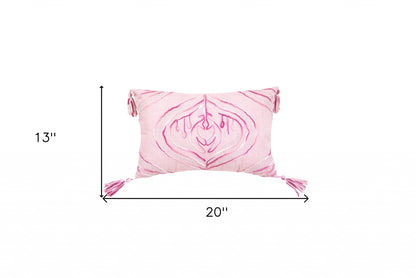 13" X 20" Pink White And Silver Abstract Zippered Polyester Throw Pillow With Tassels