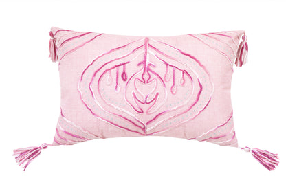 13" X 20" Pink White And Silver Abstract Zippered Polyester Throw Pillow With Tassels