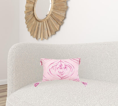 13" X 20" Pink White And Silver Abstract Zippered Polyester Throw Pillow With Tassels