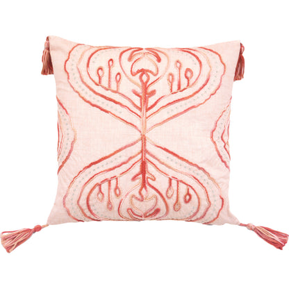 17" X 17" Coral Damask Zippered Polyester Throw Pillow With Tassels