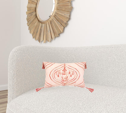 13" X 20" Coral Abstract Zippered Polyester Throw Pillow With Tassels