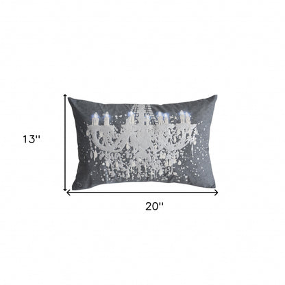 13" X 20" Grey And White Abstract Zippered Polyester Throw Pillow