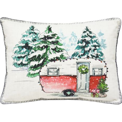 13" X 18" White Green And Red Zippered Polyester Christmas Holiday Van Throw Pillow