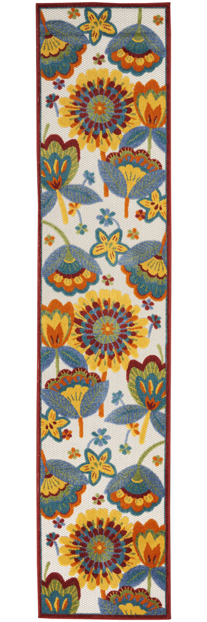 2' X 10' White Yellow And Blue Floral Non Skid Indoor Outdoor Runner Rug