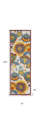 2' X 8' Yellow And Teal Floral Non Skid Indoor Outdoor Runner Rug