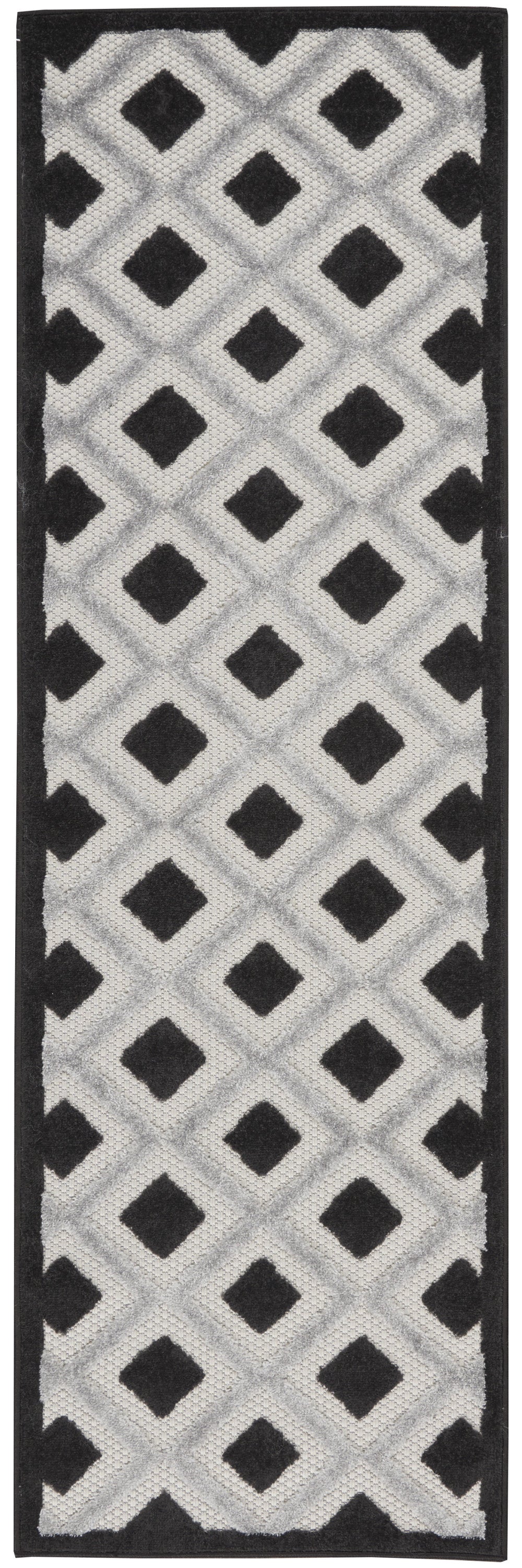 2' X 6' Black And White Gingham Non Skid Indoor Outdoor Runner Rug