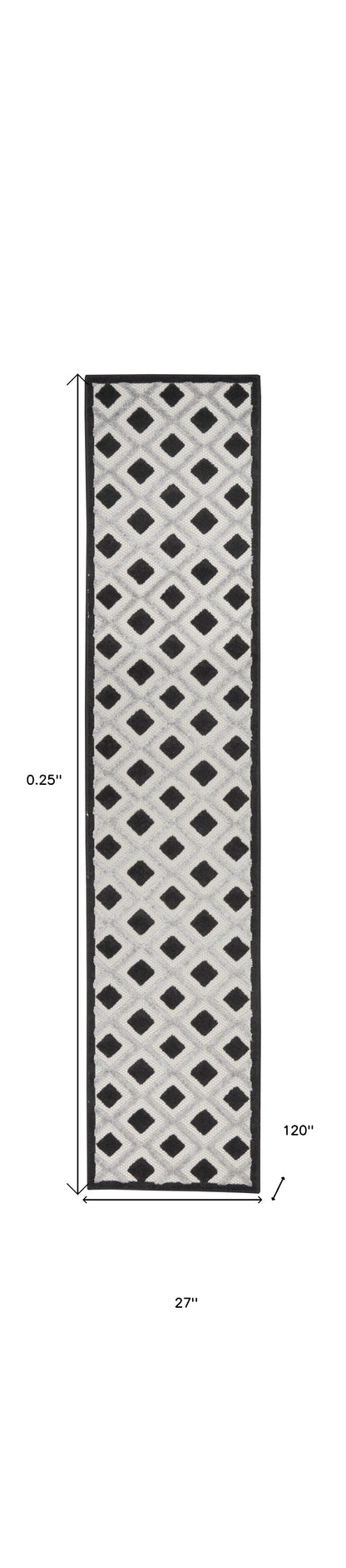 2' X 10' Black And White Gingham Non Skid Indoor Outdoor Runner Rug