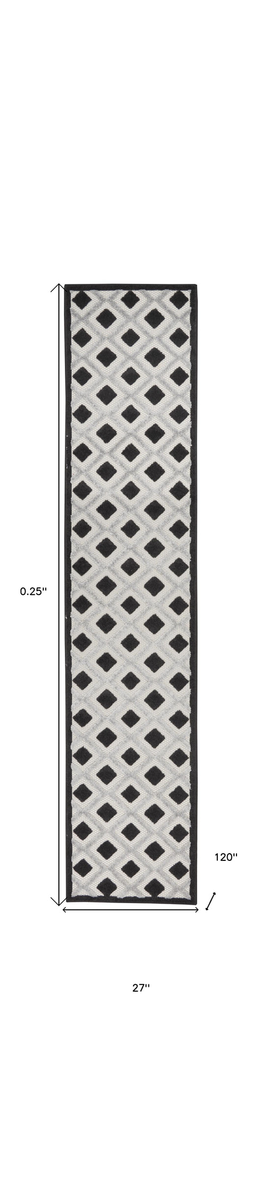 2' X 10' Black And White Gingham Non Skid Indoor Outdoor Runner Rug