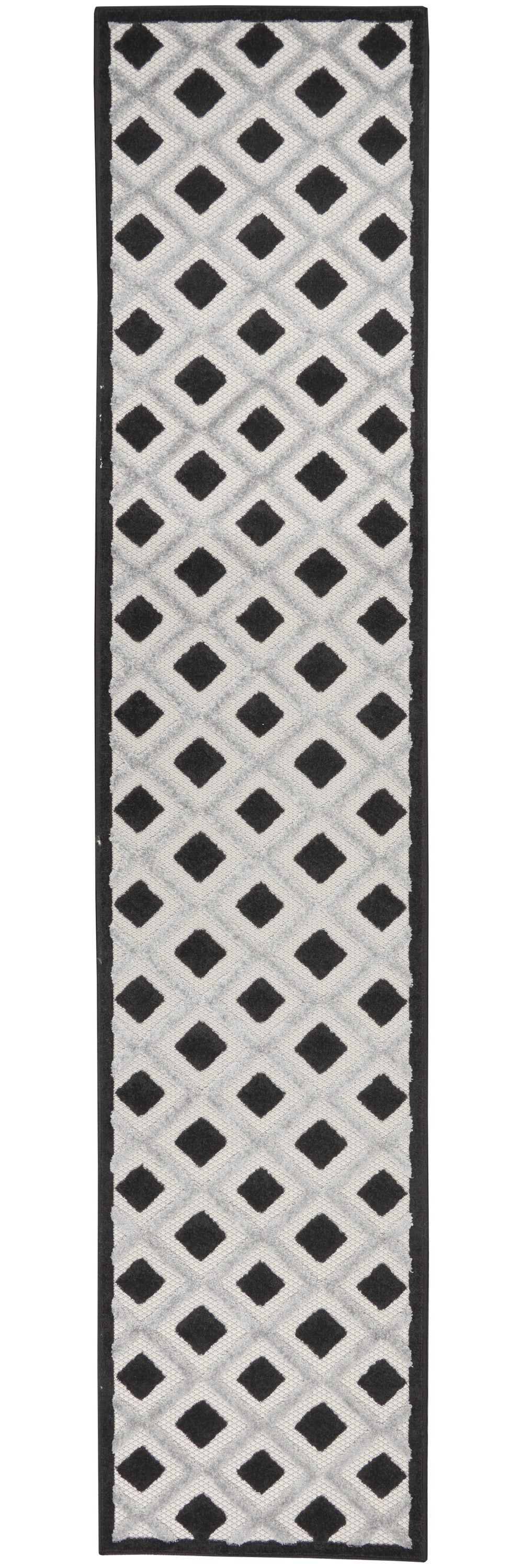 2' X 10' Black And White Gingham Non Skid Indoor Outdoor Runner Rug